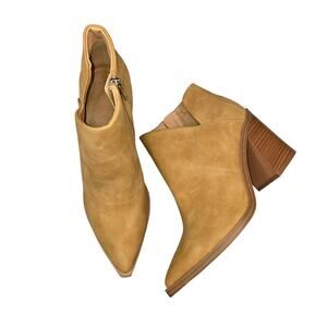 ZBY Boots Women 8 Brown Faux Suede Ankle Block Heel Booties Pointed Toe Festival
